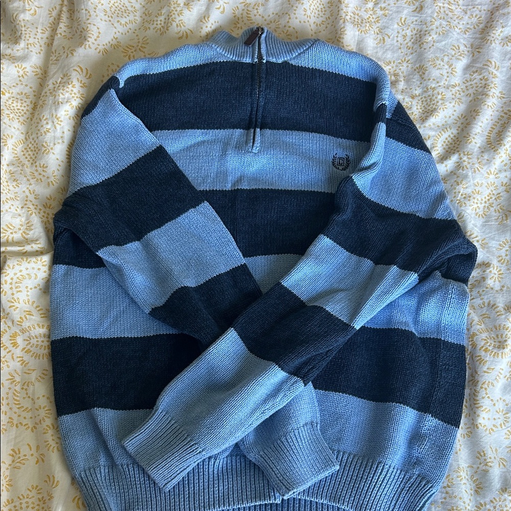 Chaps Light Blue and Navy Blue Zip Up Sweater